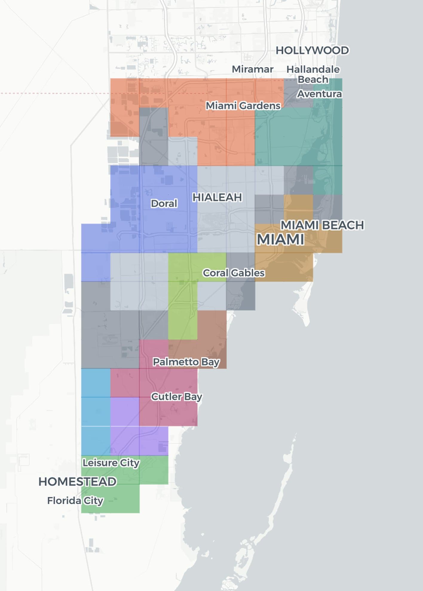 Map of Miami-Dade County showing which roofing companies win the Google map pack, neighborhood by neighborhood