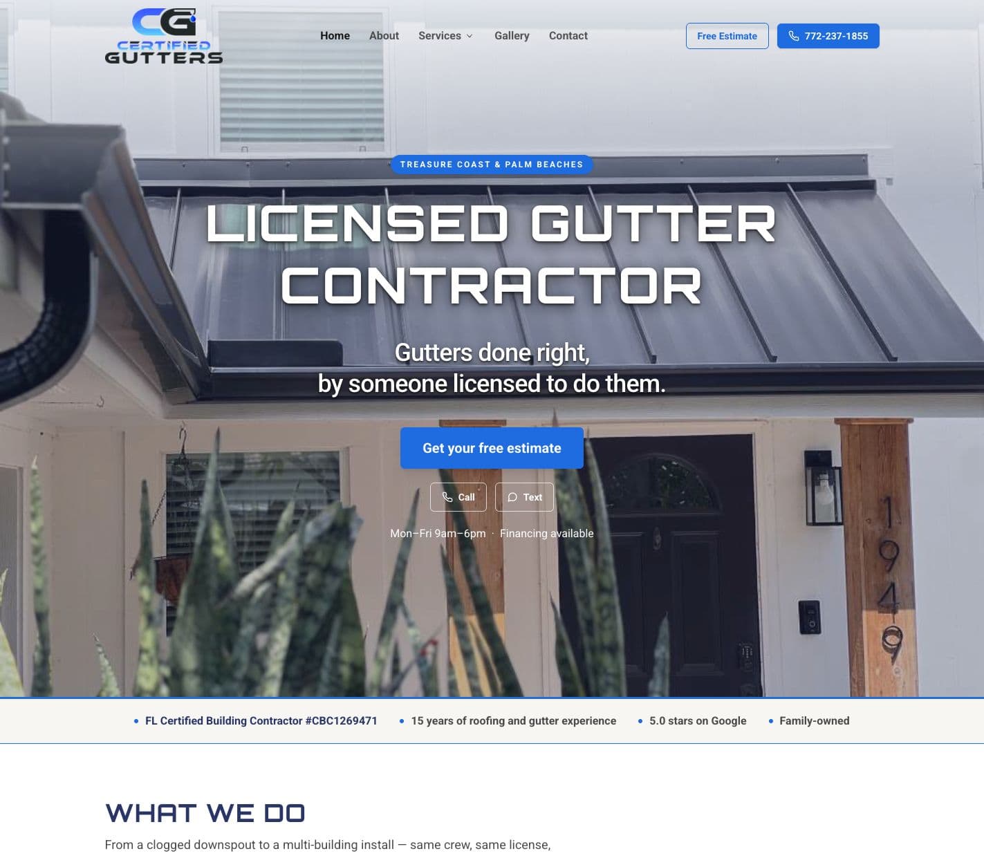 Certified Gutters website — gutter installation web design for the Treasure Coast and Palm Beaches, FL